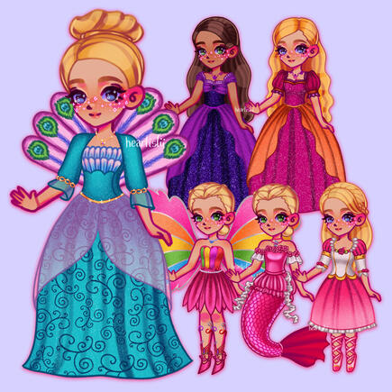 chibi artworks of 6 barbies