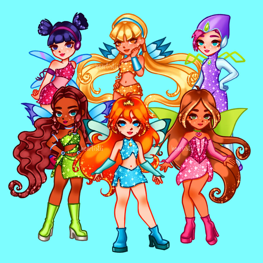 chibi artwork of the winx girls